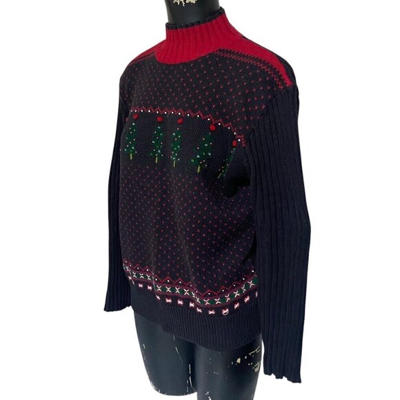 Villager Sport Christmas Cotton-Blend Mockneck Sweater Size Medium - Picture 3 of 6
